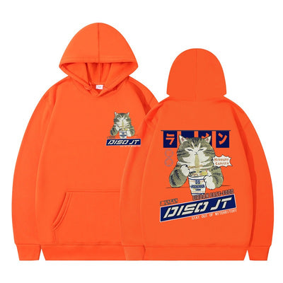 Autumn and Winter Cat Eating Noodle Anime Hoodie