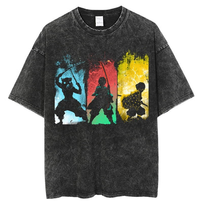 Anime cartoon wash and distressed men's short sleeved short T