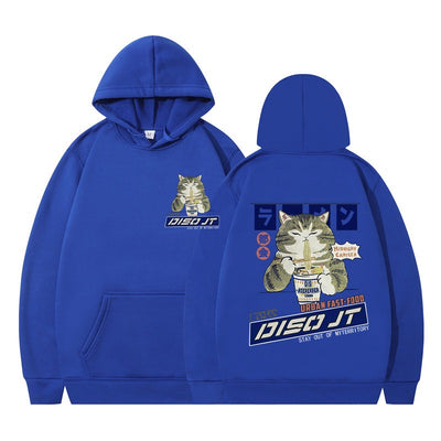 Autumn and Winter Cat Eating Noodle Anime Hoodie