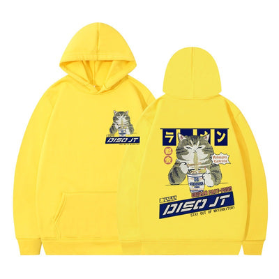 Autumn and Winter Cat Eating Noodle Anime Hoodie