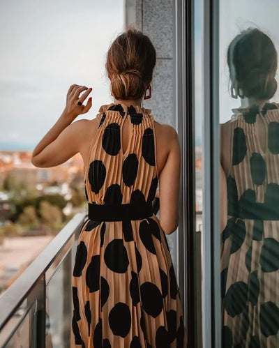 Women's Polka Dot Dress Summer  Woman Dress New Pleated Elegant Sleeveless Party A-line Dresses