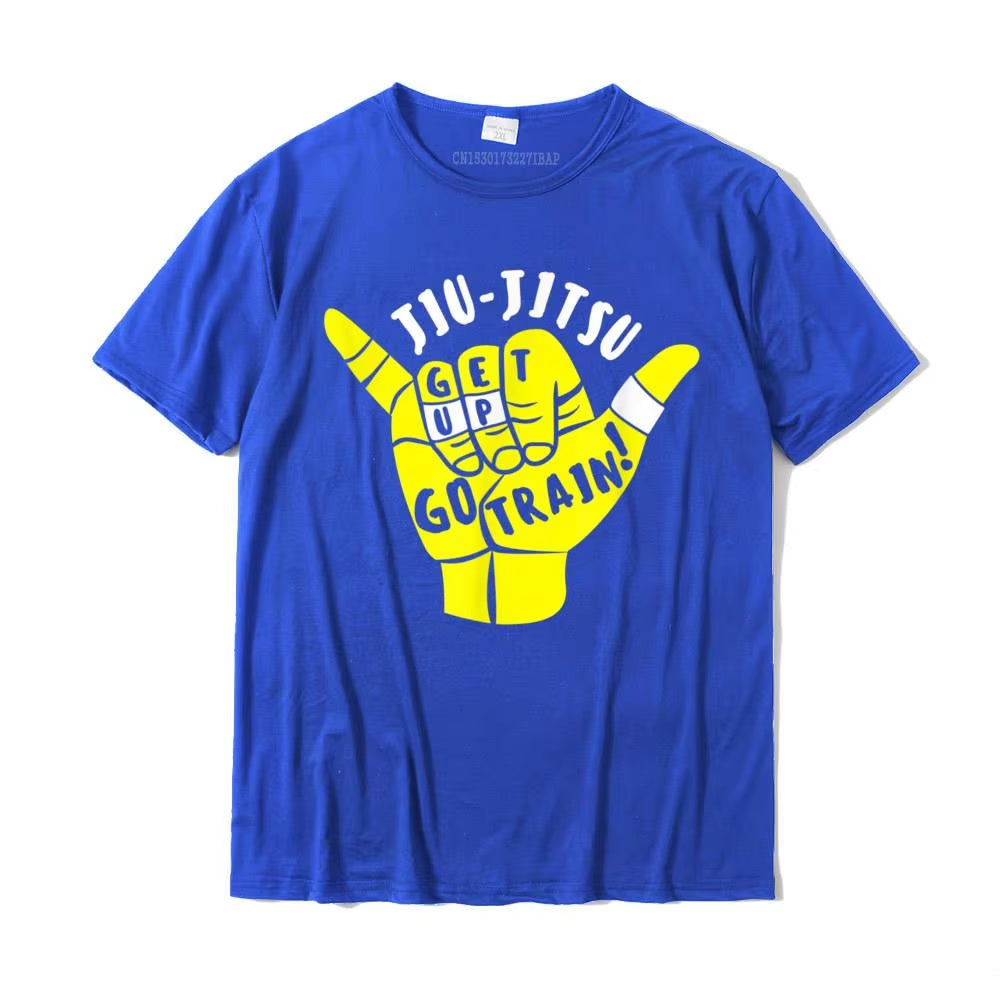 Go Train Jiu Jitsu Shirt for BJJ Gift Printed on Funny Tees Slim Fit Cotton Boy Tshirts Christmas Streetwear