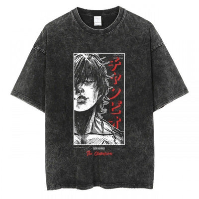 Anime cartoon wash and distressed men's short sleeved short T