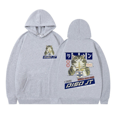 Autumn and Winter Cat Eating Noodle Anime Hoodie