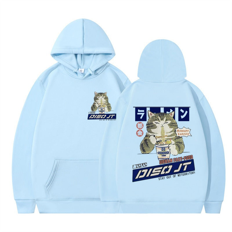 Autumn and Winter Cat Eating Noodle Anime Hoodie