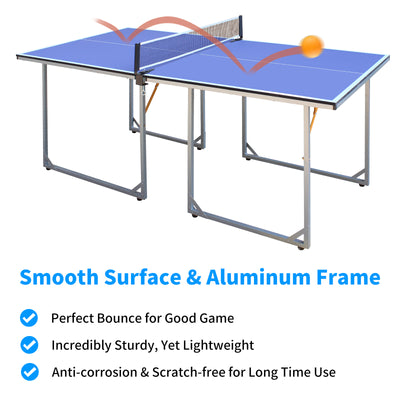 6ft Mid-Size Table Tennis Table Foldable & Portable Ping Pong Table Set for Indoor & Outdoor Games with Net