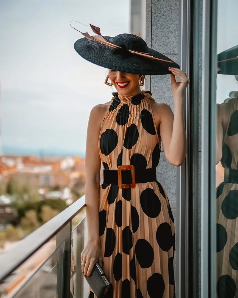 Women's Polka Dot Dress Summer  Woman Dress New Pleated Elegant Sleeveless Party A-line Dresses