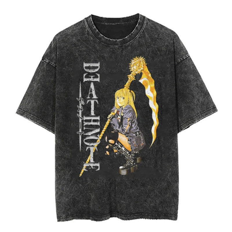 Anime cartoon wash and distressed men's short sleeved short T