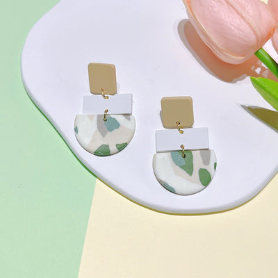 Soft Pottery Spot Pattern Autumn and Winter Matcha Green Women's Earrings Fashion Geometric Irregular Trend Earrings