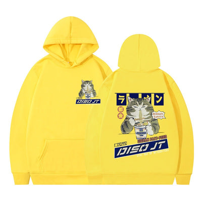 Autumn and Winter Cat Eating Noodle Anime Hoodie