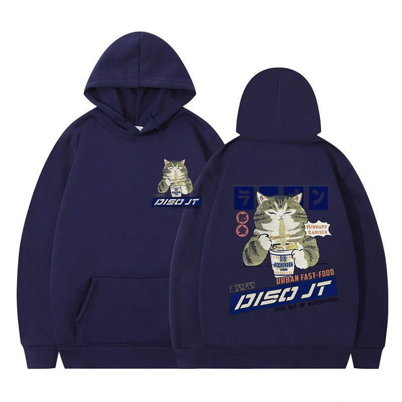 Autumn and Winter Cat Eating Noodle Anime Hoodie