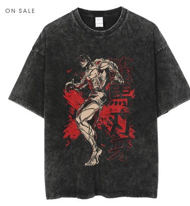 Anime cartoon wash and distressed men's short sleeved short T