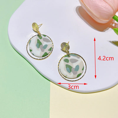 Soft Pottery Spot Pattern Autumn and Winter Matcha Green Women's Earrings Fashion Geometric Irregular Trend Earrings