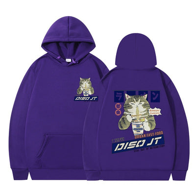 Autumn and Winter Cat Eating Noodle Anime Hoodie