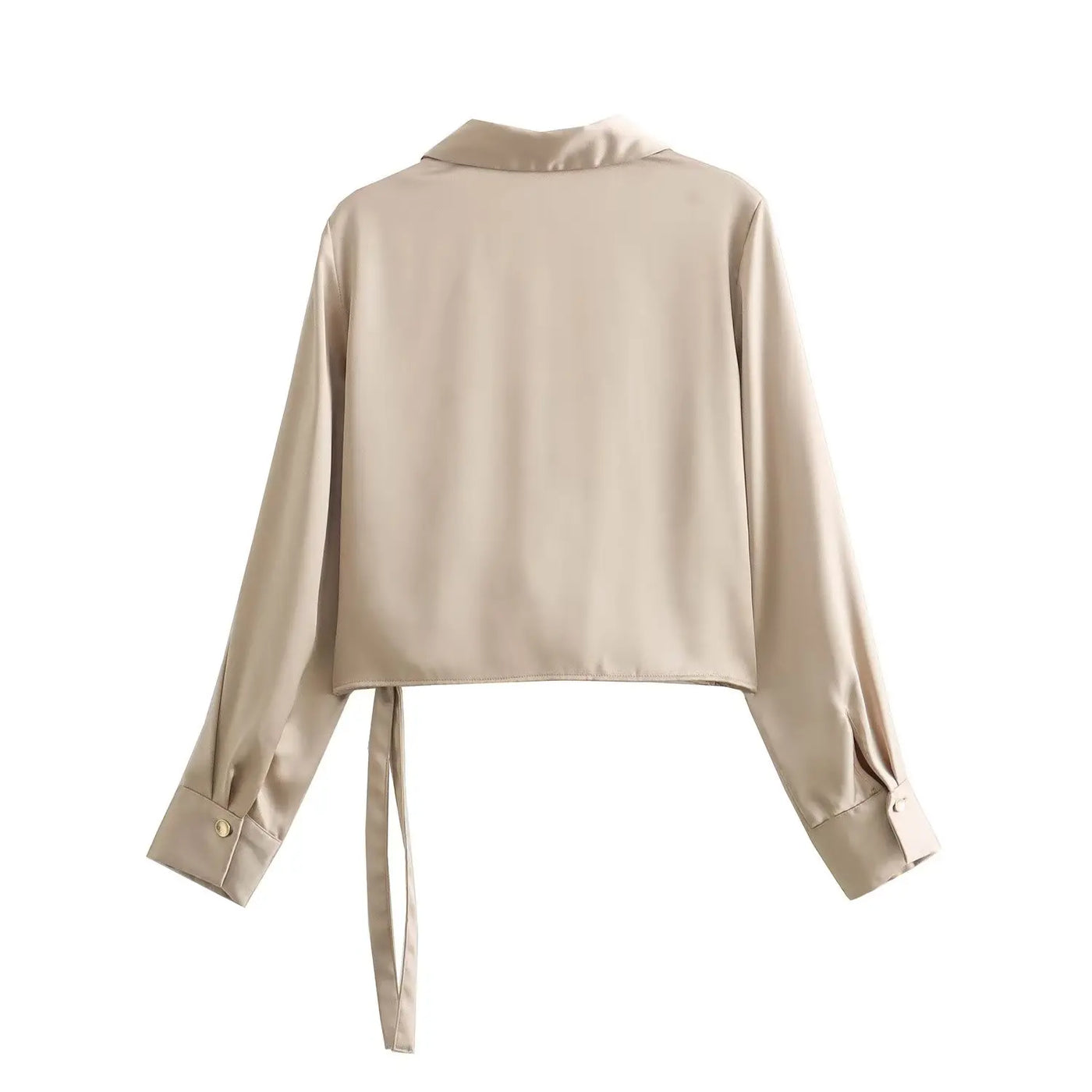 New Satin Cropped Blouses Women Top 2023 Fashion  Long Sleeve Shirt Woman Elegant Short Shirts Chic Tops