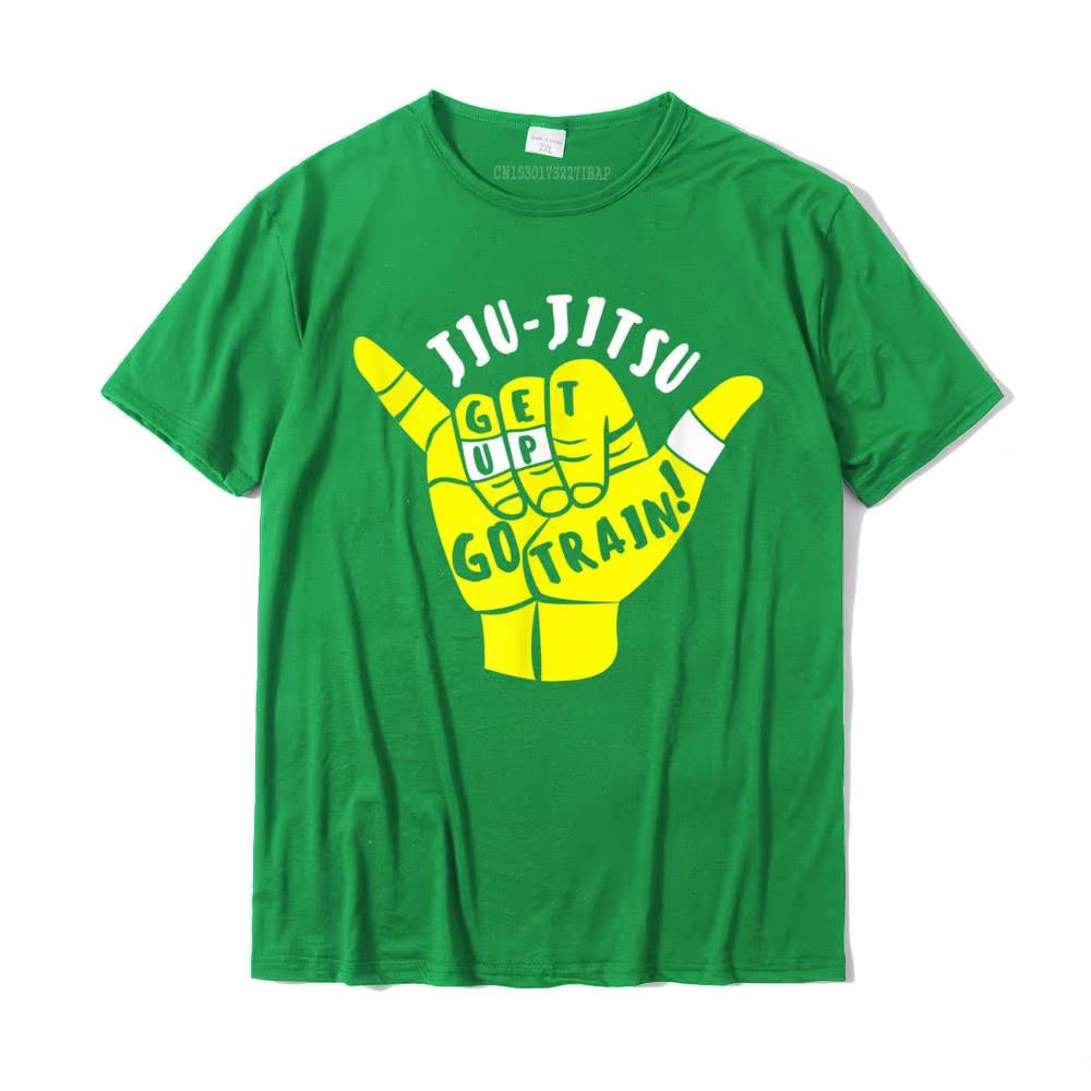 Go Train Jiu Jitsu Shirt for BJJ Gift Printed on Funny Tees Slim Fit Cotton Boy Tshirts Christmas Streetwear
