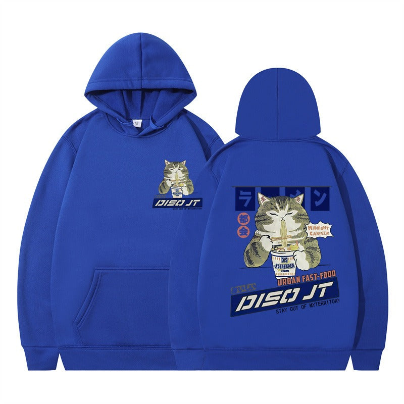 Autumn and Winter Cat Eating Noodle Anime Hoodie