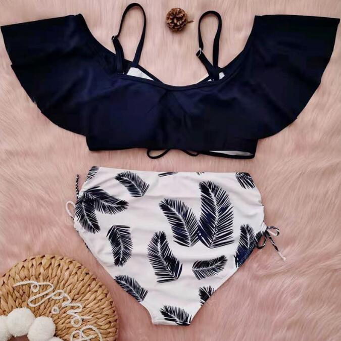 European And American Women's Plus Size Ruffled Bikini Swimsuit Fat Woman Split Swimsuit Bikini