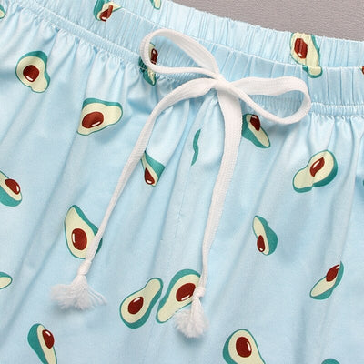 Cute Cartoon Pajamas Set for Woman Femme Sleepwear Summer O-neck Avocado Homewear Short Sleeve Two-Piece Lounge Pajama Sets
