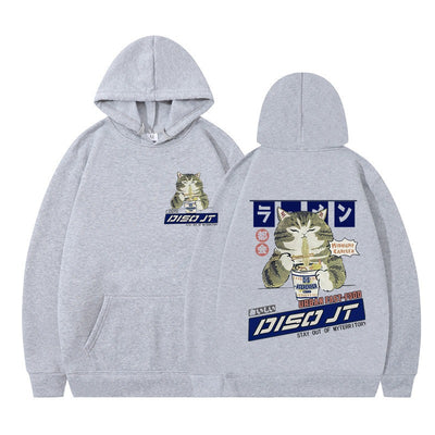 Autumn and Winter Cat Eating Noodle Anime Hoodie