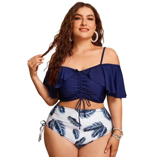 European And American Women's Plus Size Ruffled Bikini Swimsuit Fat Woman Split Swimsuit Bikini