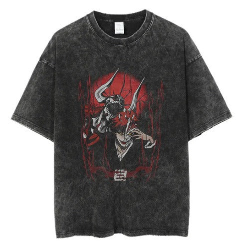 Anime cartoon wash and distressed men's short sleeved short T