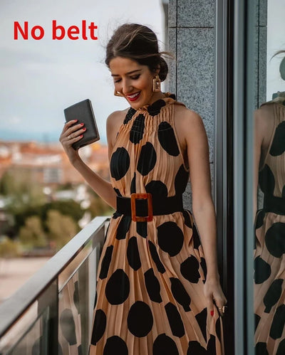 Women's Polka Dot Dress Summer  Woman Dress New Pleated Elegant Sleeveless Party A-line Dresses