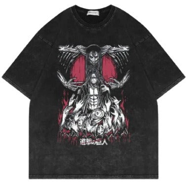 Anime cartoon wash and distressed men's short sleeved short T