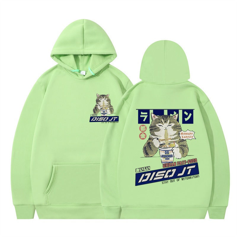 Autumn and Winter Cat Eating Noodle Anime Hoodie
