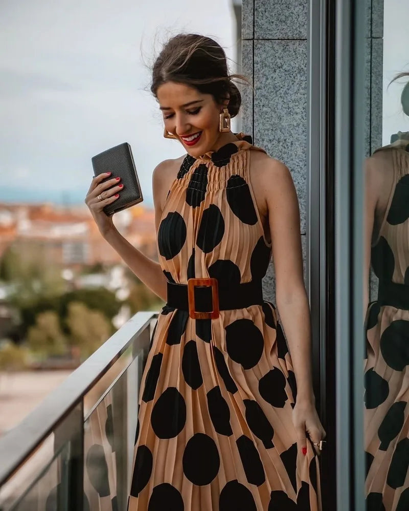 Women's Polka Dot Dress Summer  Woman Dress New Pleated Elegant Sleeveless Party A-line Dresses