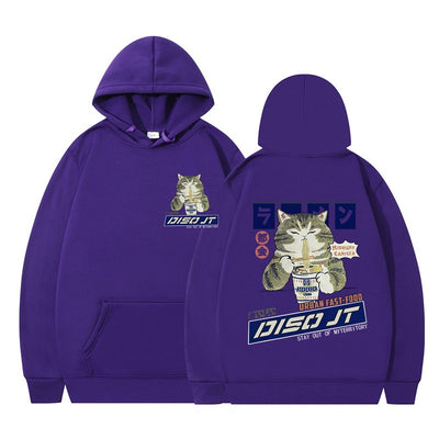 Autumn and Winter Cat Eating Noodle Anime Hoodie