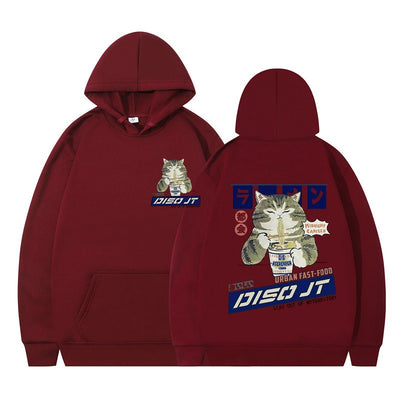 Autumn and Winter Cat Eating Noodle Anime Hoodie