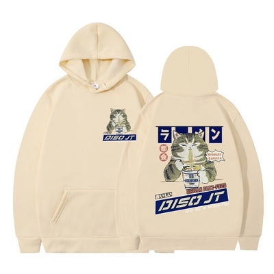 Autumn and Winter Cat Eating Noodle Anime Hoodie