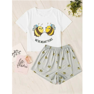 Cute Cartoon Pajamas Set for Woman Femme Sleepwear Summer O-neck Avocado Homewear Short Sleeve Two-Piece Lounge Pajama Sets