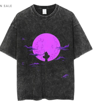Anime cartoon wash and distressed men's short sleeved short T