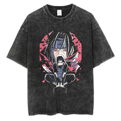 Anime cartoon wash and distressed men's short sleeved short T