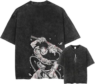 Anime cartoon wash and distressed men's short sleeved short T