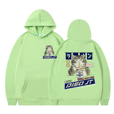 Autumn and Winter Cat Eating Noodle Anime Hoodie
