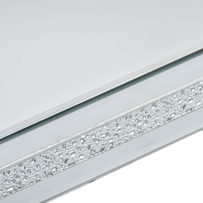 The ON-TRANS stylish modern glass mirrored coffee table features a crystal design and adjustable height legs in silver
