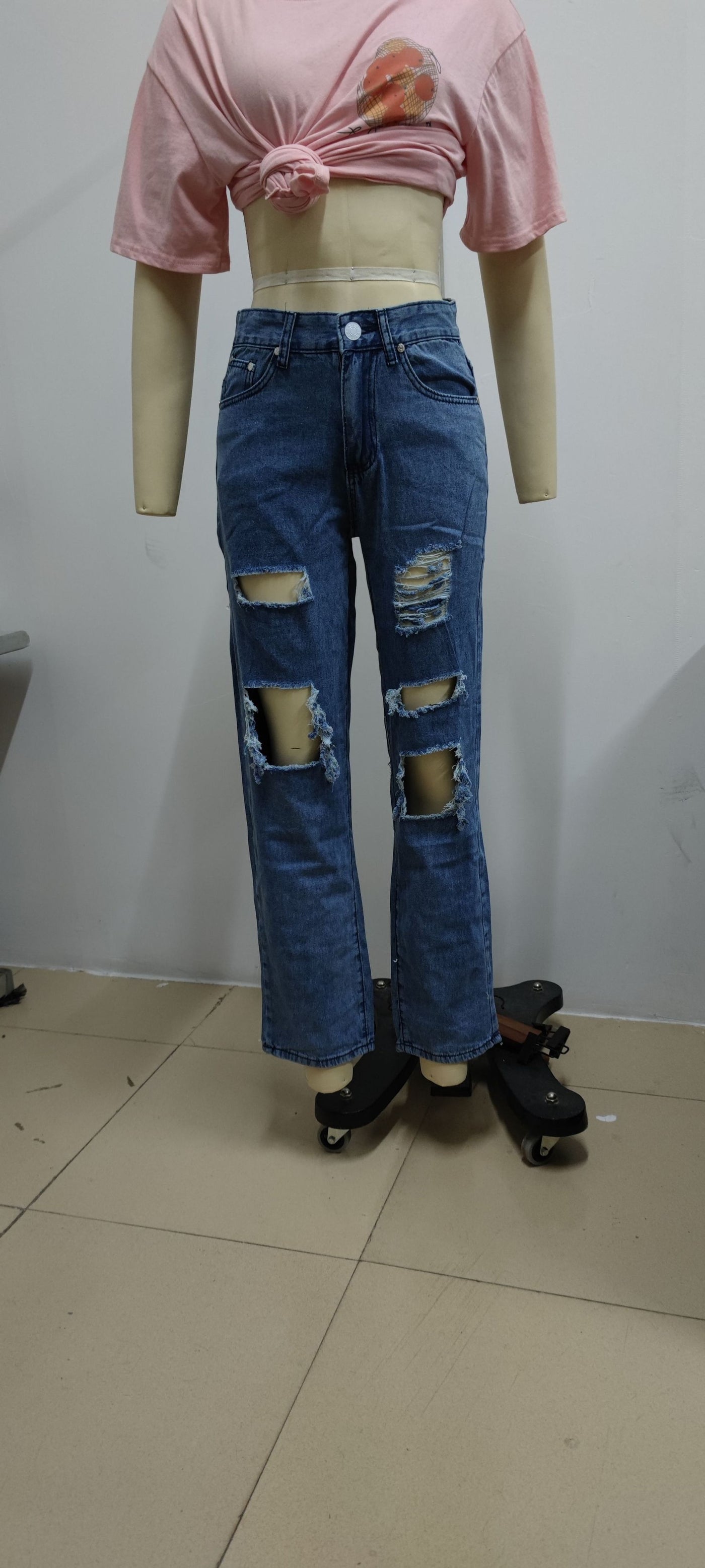 Sexy Summer Ripped Jeans Woman High Waist Holes Destroyed Broken Wide Pants Vintage Female Denim Trousers Distressed Designer