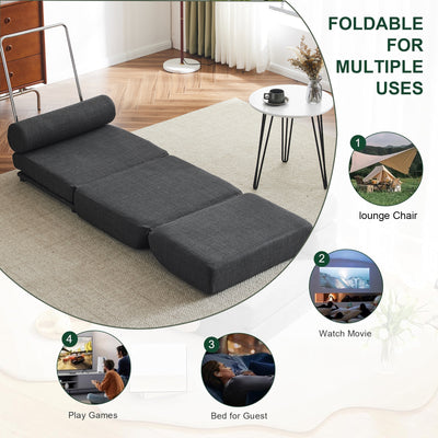 Single Sofa Chair Foldable Single Sofa Bed with Pillow,Portable Foldable Sofa Bed,Leisure Sofa Chair,Easy to Store, Dark Grey