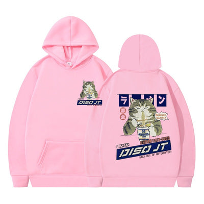 Autumn and Winter Cat Eating Noodle Anime Hoodie