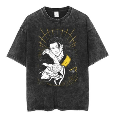 Anime cartoon wash and distressed men's short sleeved short T