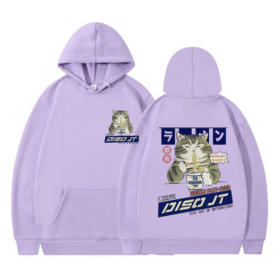 Autumn and Winter Cat Eating Noodle Anime Hoodie