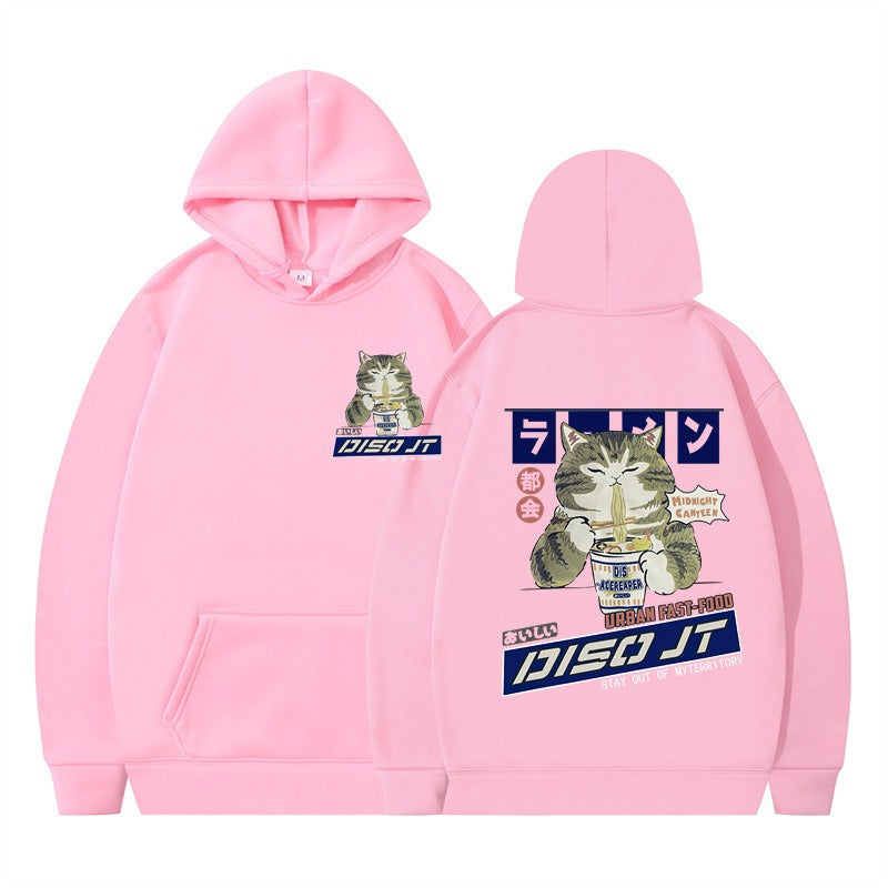 Autumn and Winter Cat Eating Noodle Anime Hoodie