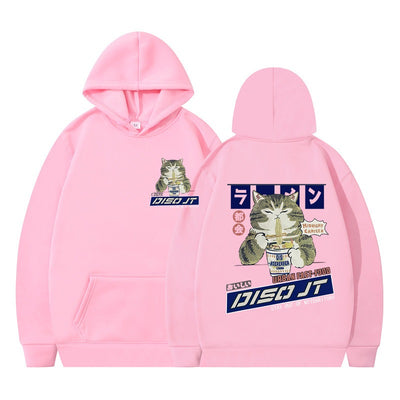 Autumn and Winter Cat Eating Noodle Anime Hoodie
