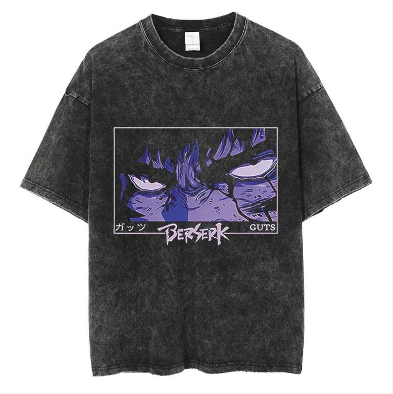 Anime cartoon wash and distressed men's short sleeved short T