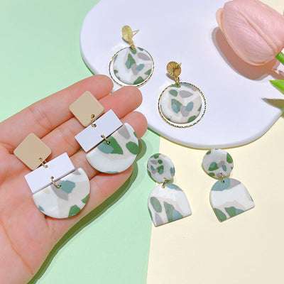 Soft Pottery Spot Pattern Autumn and Winter Matcha Green Women's Earrings Fashion Geometric Irregular Trend Earrings
