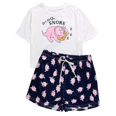 Cute Cartoon Pajamas Set for Woman Femme Sleepwear Summer O-neck Avocado Homewear Short Sleeve Two-Piece Lounge Pajama Sets