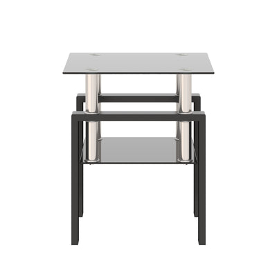 1-Piece Modern Tempered Glass Tea Table Coffee Table End Table, Square Table for Living Room, Black
